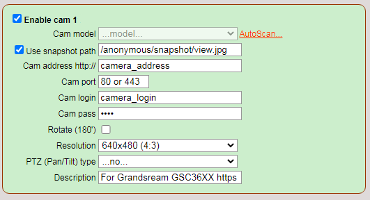 Grandstream GSC3610 Camera in the MyIPCam Options